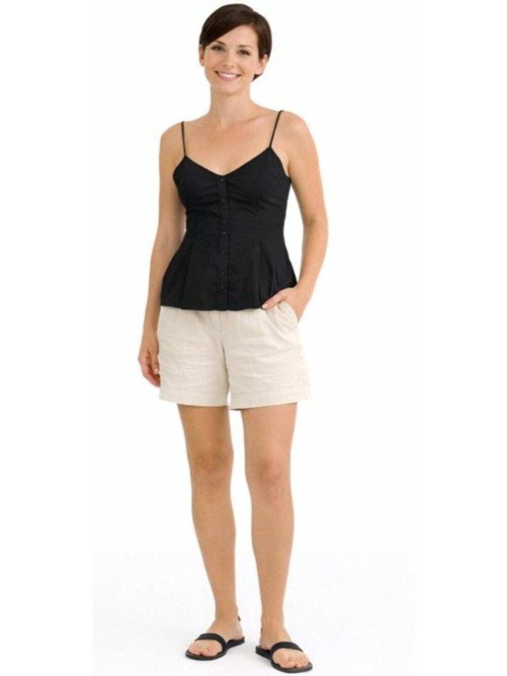 ZARA Black XS Peplum Button-Up Spaghetti Strap Top